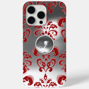Coque iPhone 15 Pro Max DAMASK GEM MONOGRAS rouge blanc