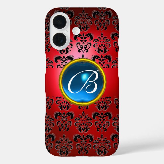 Coques Case-Mate iPhone DAMASK GEM MONOGRAS rouge noir bleu (Verso)