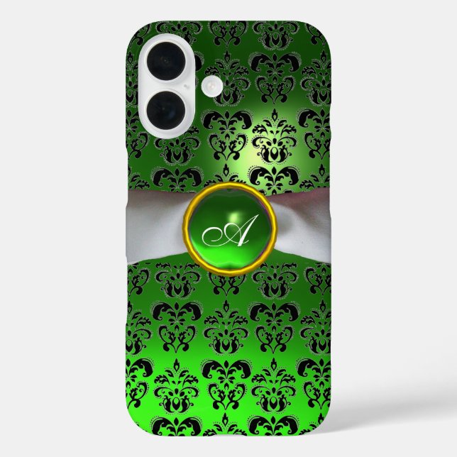 Coques Case-Mate iPhone DAMASK GIRLY MONOGRAM vert ruban blanc (Verso)