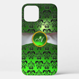 Coques Pour iPhone DAMASK GIRLY MONOGRAM vert ruban blanc