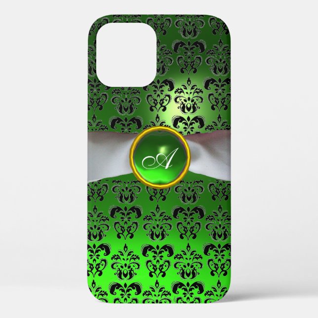 Coques Case-Mate iPhone DAMASK GIRLY MONOGRAM vert ruban blanc (Verso)