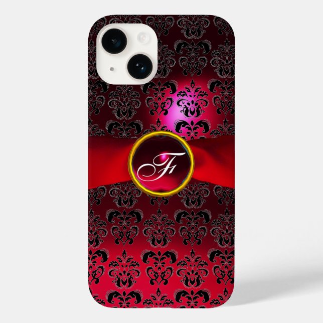 Coques Case-Mate iPhone DAMASK MONOGRAMME rouge bordeaux ruban (Verso)