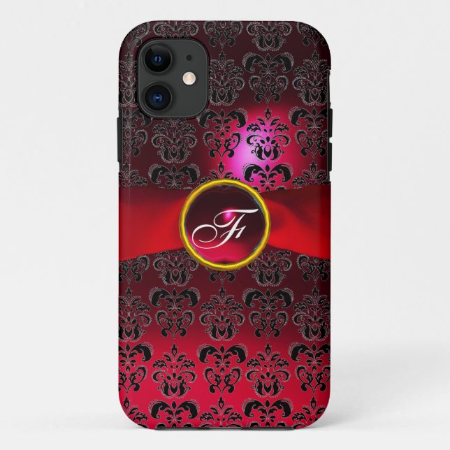 Coques Case-Mate iPhone DAMASK MONOGRAMME rouge bordeaux ruban (Dos)