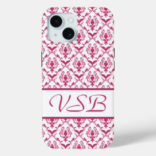 Coque Pour iPhone 15 Damask rose #2 avec monogramme à Victoria Shaylee