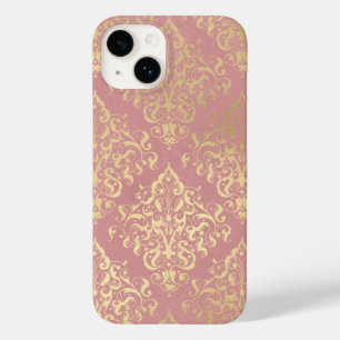 Coque Pour iPhone 14 Damask rose et or élégant vintage victorien