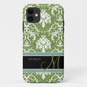 Etui iPhone Case-Mate Damassé assez foncée de vert olive et de blanc