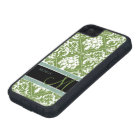 Damassé assez foncée de vert olive et de blanc