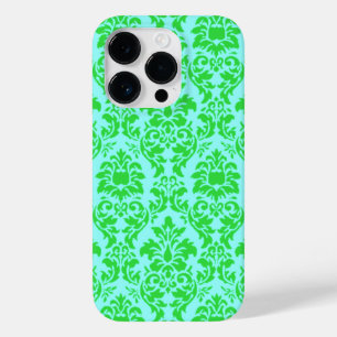 Coque Pour iPhone 14 Pro Damassé bleu vert