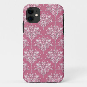 Coques Pour iPhone Damassé floral en rose et blanc