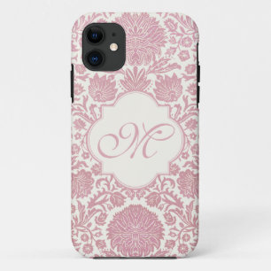 Coques Pour iPhone Damassé florale rose décorée d'un monogramme