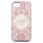 Damassé florale rose décorée d'un monogramme