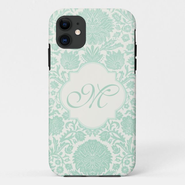 Coques Case-Mate iPhone Damassé florale verte de Seafoam rétro avec le (Dos)