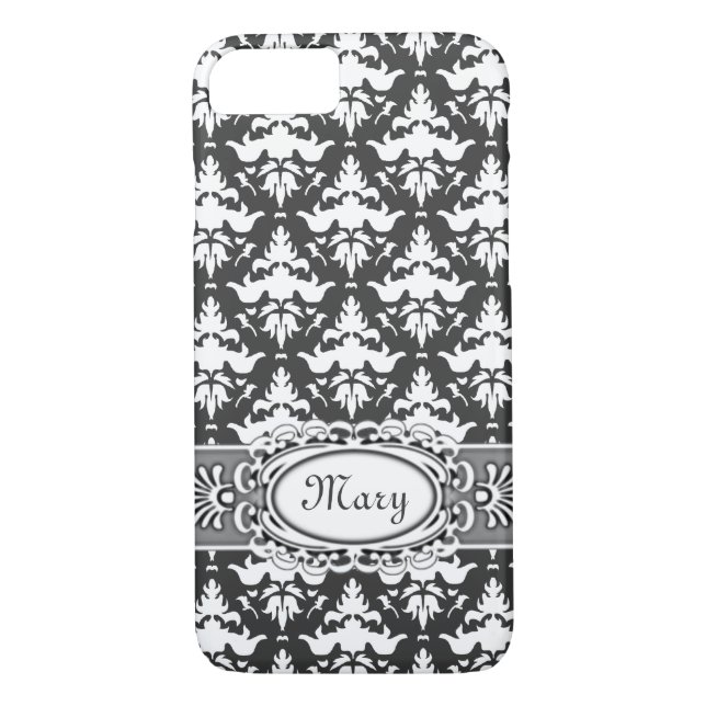 Coques Case-Mate iPhone Damassé grise et blanche élégante (Dos)