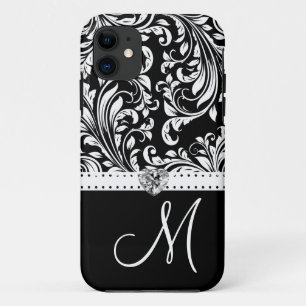 Etui iPhone Case-Mate Damassé noire et blanche avec le coeur et le