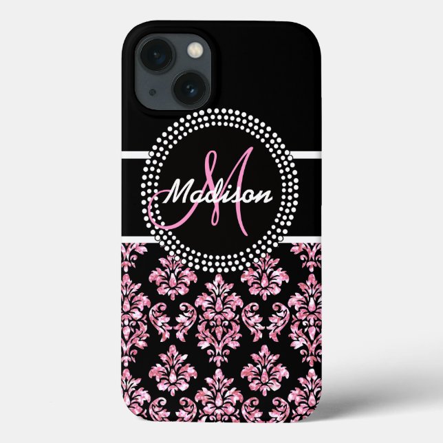 COQUES Case-Mate iPhone DAMASSÉ ROSE DE NOIR DE PARTIES SCINTILLANTES (Verso)