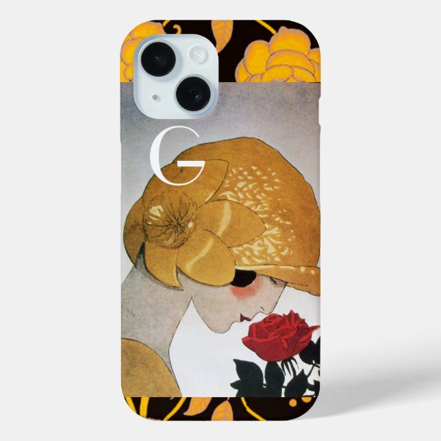 COQUES Case-Mate iPhone DAME AU MONOGRAMME DE ROSE ROUGE (Verso)