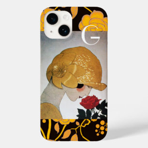 COQUE POUR iPhone 14 DAME AU MONOGRAMME DE ROSE ROUGE