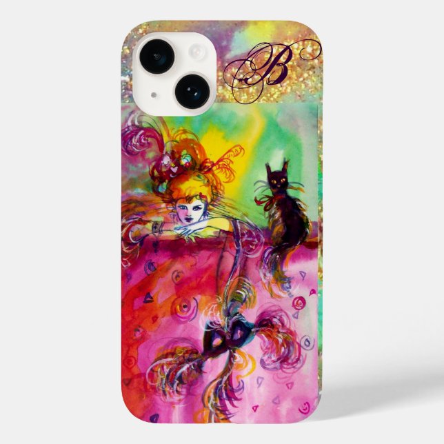 Coques Case-Mate iPhone DAME AVEC CHAT NOIR ET MASQUE Masquerade Monogramm (Verso)