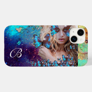 COQUES POUR iPhone DAME BLEUE BOUTTERFLY, MONOGRAMME TURQUOISE OR SPA