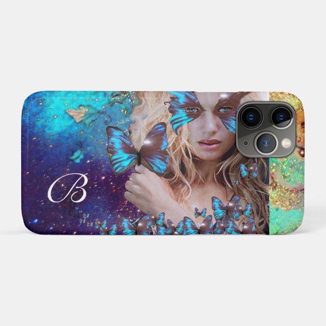 COQUES Case-Mate iPhone DAME BLEUE BOUTTERFLY, MONOGRAMME TURQUOISE OR SPA (Dos (Horizontal))