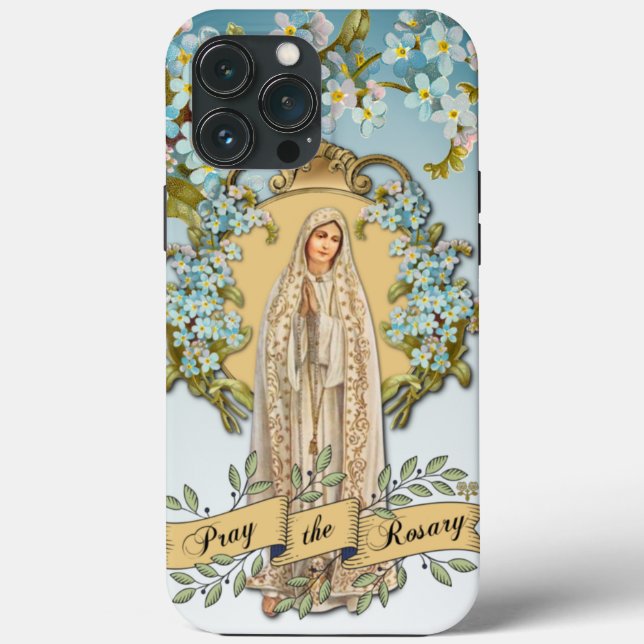 Coques Case-Mate iPhone Dame de Fatima Vierge Marie Bleu Floral Religieux (Verso)