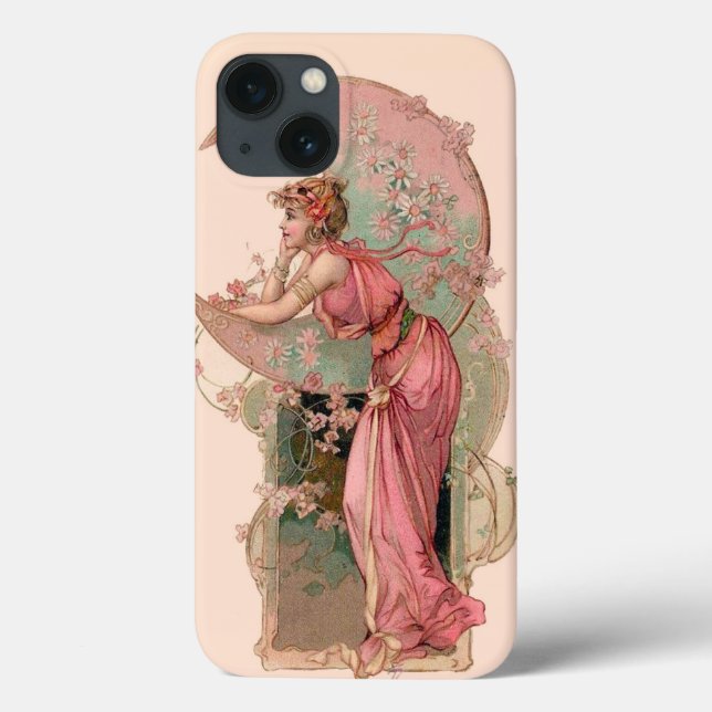 COQUES Case-Mate iPhone DAME DE LA LUNE AVEC FLEURS EN ROSE (Verso)