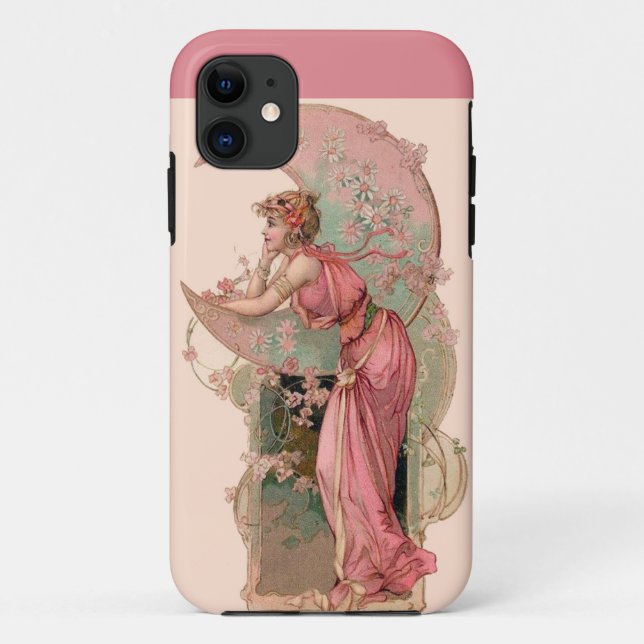 COQUES Case-Mate iPhone DAME DE LA LUNE AVEC FLEURS EN ROSE (Dos)