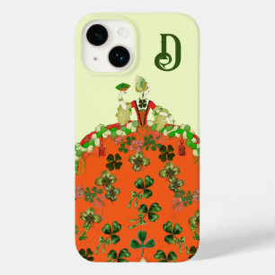 Coque Pour iPhone 14 DAME ORANGE, SHAMROCK Saint-Patricks Day Monogram