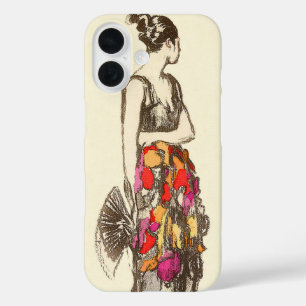 Coque Pour iPhone 16 Dame Vintage de la Mode avec une Robe de Printemps