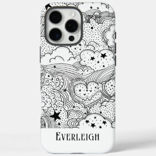 Coques iPhone 16 Pro Max Dames célestes Doodles Personnalisés