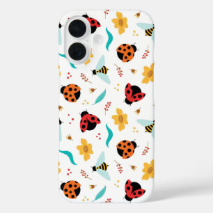 Coque Pour iPhone 16 Dames-colorées et abeilles sur un motif floral