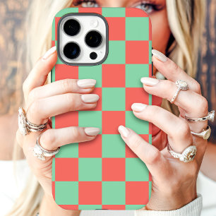 Coques iPhone 16 Pro Max Damier Corail et Menthe