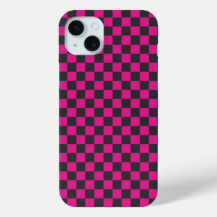 Coque iPhone 15 Mini Damier magenta et fumée