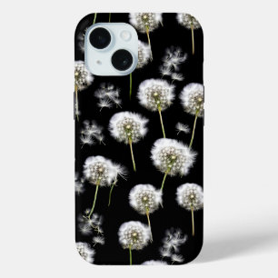 Coque Pour iPhone 15 Dandelions Fluffés Sur Noir