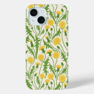 Coque Pour iPhone 15 Dandelions, vert, jaune et blanc