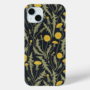 Coque iPhone 15 Mini Dandelions, vert, jaune et noir