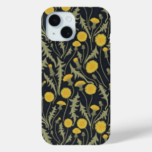 Coque Pour iPhone 15 Dandelions, vert, jaune et noir