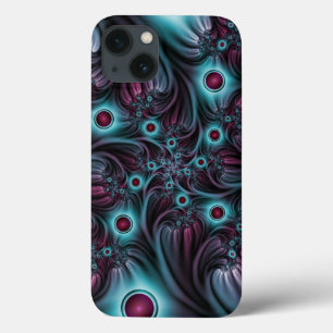 iPhone 13 Case Dans la profondeur Bleu rose Abstrait Fractal Art