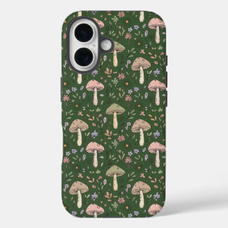 Coque Pour iPhone 16 Dark Hunter Green Fungi Seamless Forestcore