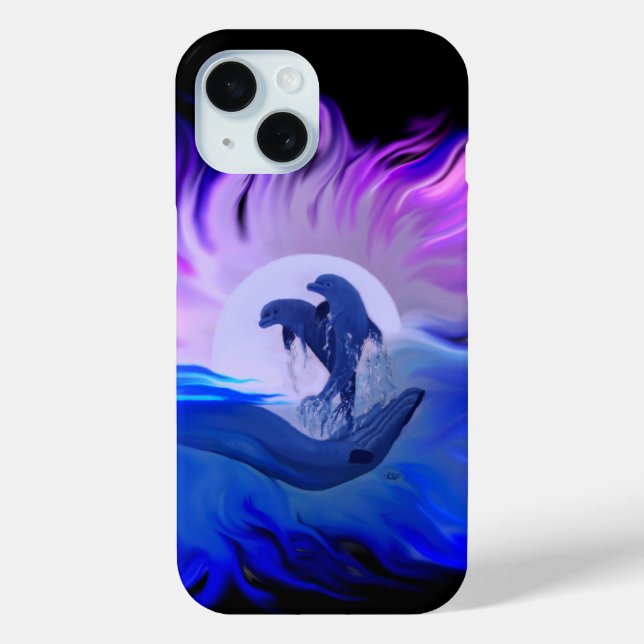 Coques Case-Mate iPhone Dauphins au clair de lune (Verso)