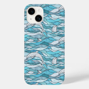 Coque Pour iPhone 14 Dauphins de verre tendu de l'océan bleu