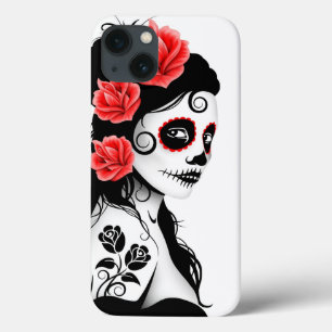 iPhone 13 Case Day of the Dead Sugar Skull Girl – White