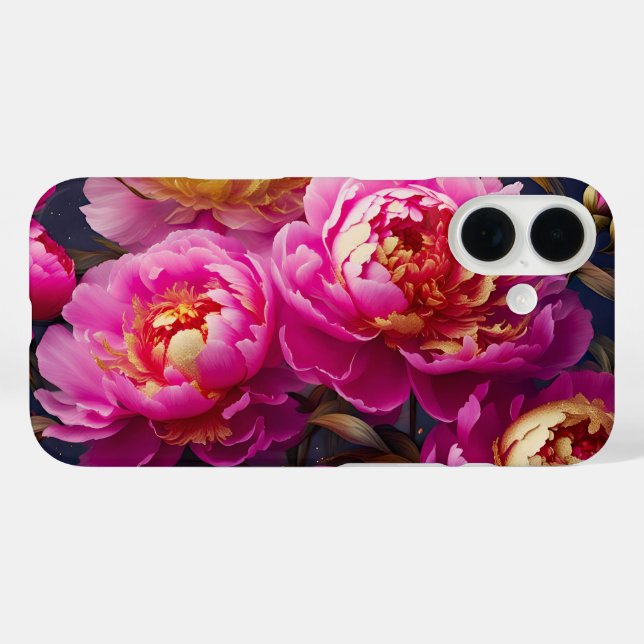 Coques Case-Mate iPhone De magnifiques pivoines roses aux accents dorés (Verso (horizontal))