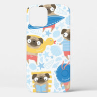 De mignons carlins en vacances. motif avec carlin