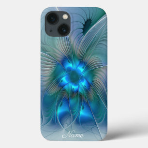 iPhone 13 Case Debout, Blue Fractal Art Nom Abstrait