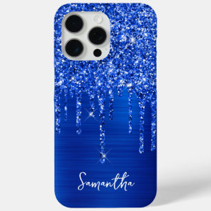 Coque iPhone 15 Pro Max Déchets Royal Blue Parties scintillant Nom du glam