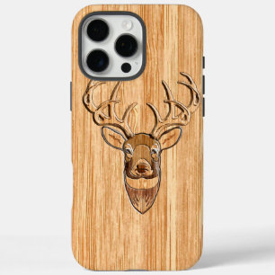 Coques iPhone 16 Pro Max Décor blanc Tail Cerf Tête de Bois Grain