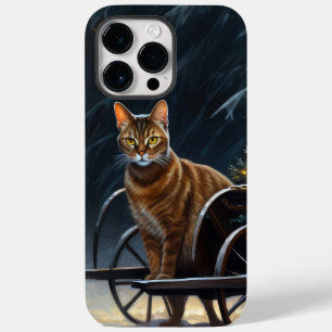 Coque Pour Pour iPhone 14 Pro Max Décor de Noël Abyssinian Snowy Sleigh Ride