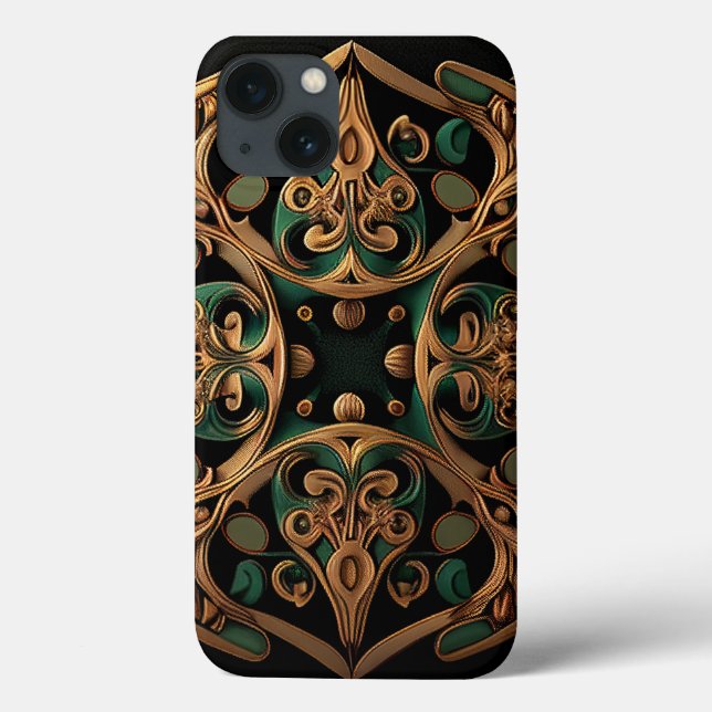 Coques Case-Mate iPhone Décoration Motif en bronze vert (Verso)