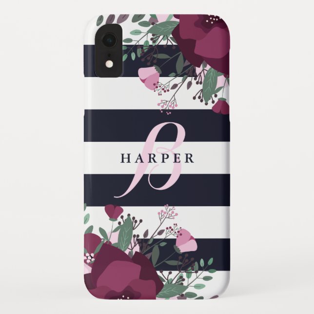 Coques Case-Mate iPhone Décoré d'un monogramme rayé des roses | de rose et (Dos)